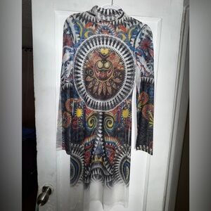 Sheer Colorful‎ Print Stretchy Club Dress Size Large sexy colorful Bodycon tight